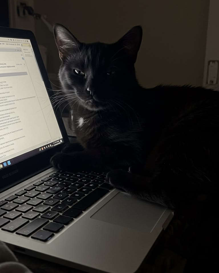 noireversed's tweet photo. I will pretend this is my last cup of coffee while rewriting the same chorus for the fifteenth time tonight. Nyx has been promoted to executive producer and so far, all she has contributed is judgment—I mean, look at her.. definitely judging me. https://t.co/G2wKUOTq3S