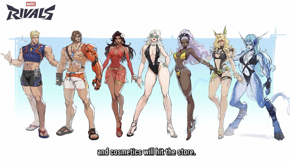 RivalsInfo's tweet photo. ‼️FIRST LOOK: 2026 SUMMER SKINS (WAVE 2)

Here's your first look at some of the summer skins arriving this season apart of the second wave of summer skins. #MarvelRivals https://t.co/diP6I9eOXG