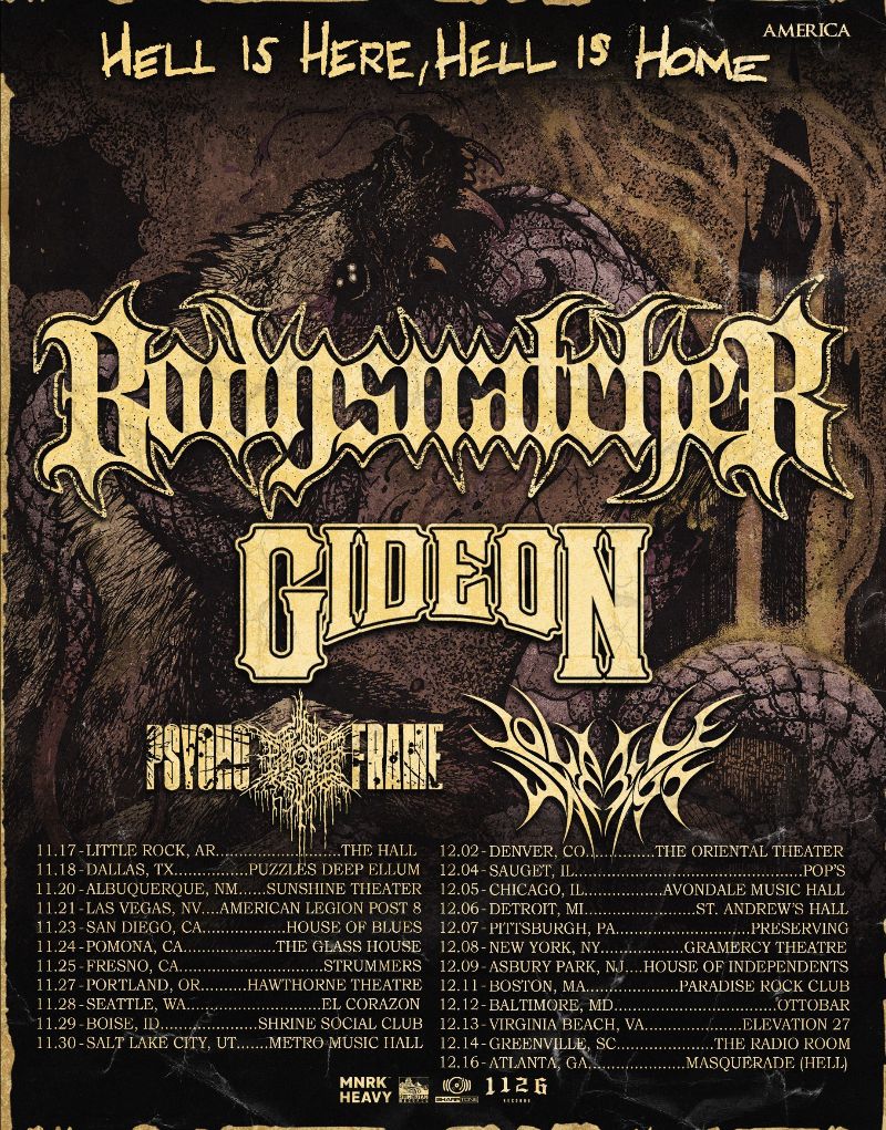 KNOTFEST's tweet photo. Bodysnatcher team with Gideon for the 'The Hell Is Here, Hell Is Home' tour https://t.co/jOHC95kE4l

KNOTFEST pre-sale starts August 5th at 2pm ET. Premium members can access tickets ahead of the general public with a special password. https://t.co/WD524faSCC