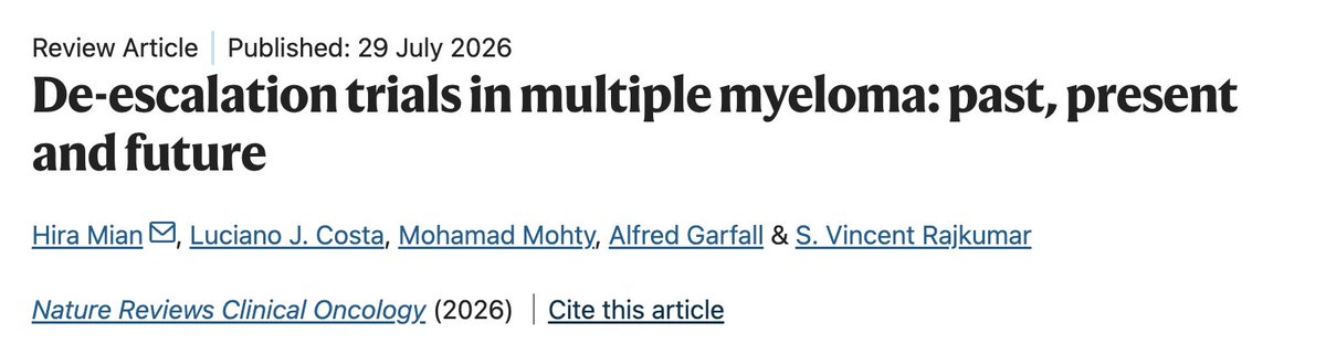 HiraSMian's tweet photo. De-escalation in MM: Tough questions—but we now have the tools and drugs to do this in select pts. Here we review existing evidence and offer practical guidance for designing the next wave of de-escalation trials @End_myeloma  @Mohty_EBMT @AlGarfall @VincentRK https://t.co/80UefkOlc9