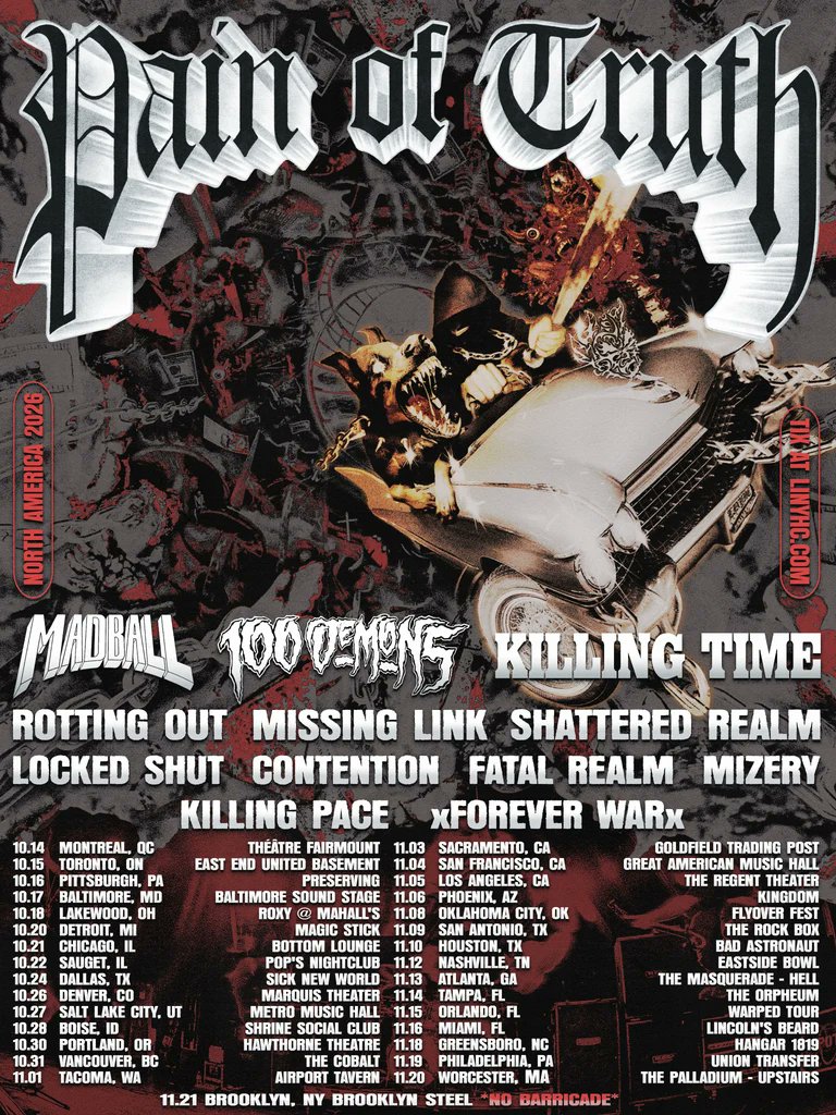 KNOTFEST's tweet photo. Pain Of Truth unveil massive album release tour with a supporting rotation from Madball, 100 Demons, Killing Time, Rotting Out, Shattered Realm, Missing Link and many more https://t.co/yP7vFuD8dD https://t.co/iDpBJ9QVcf