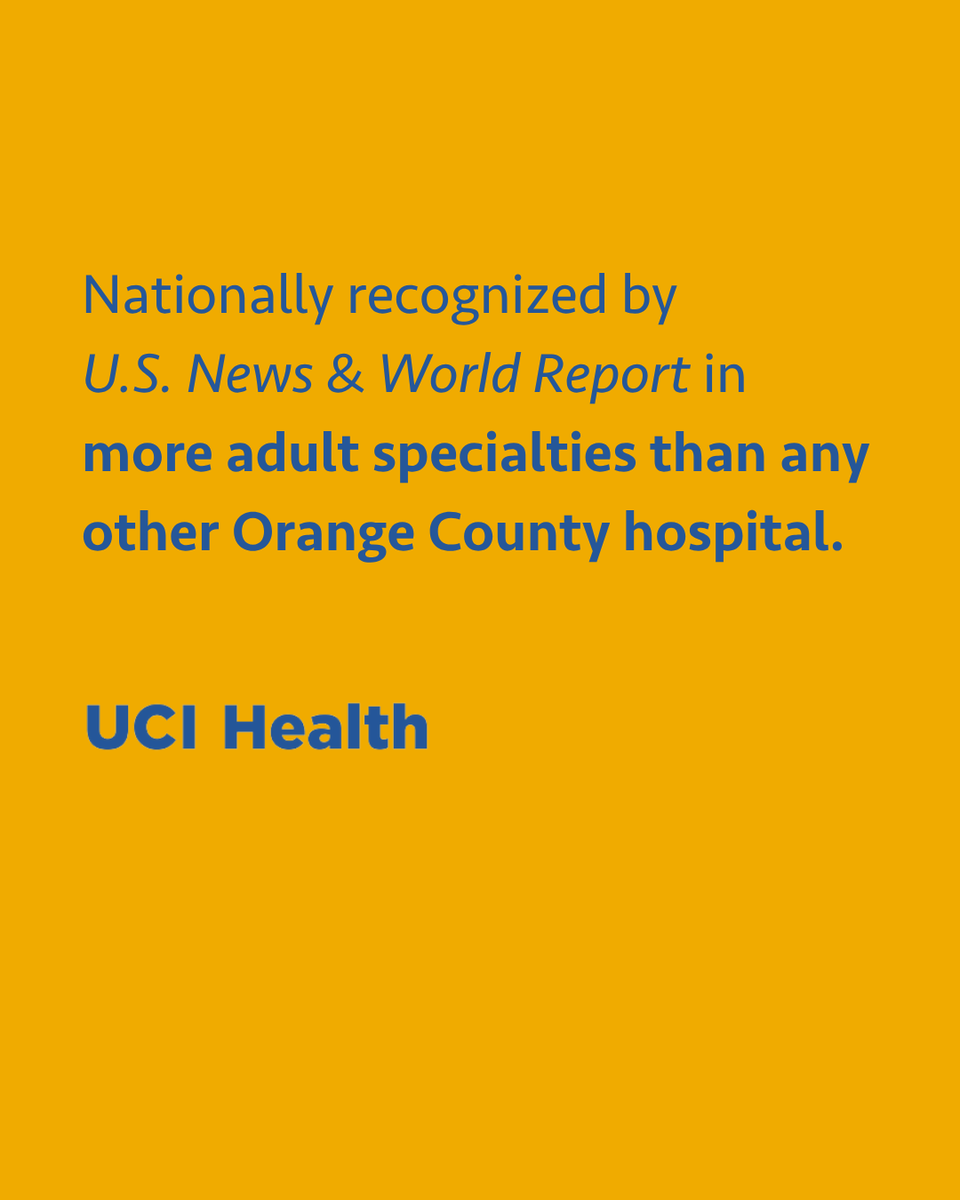 UCIrvineHealth's tweet photo. UCI Health earns recognition from U.S. News &amp; World Report for the quality of care provided across our health system, including 34 recognitions. UCI Health – Orange is also named one of America’s Best Hospitals and is ranked in five adult specialties.

https://t.co/QB8y5yuMT9 https://t.co/oYDy0jCmEJ