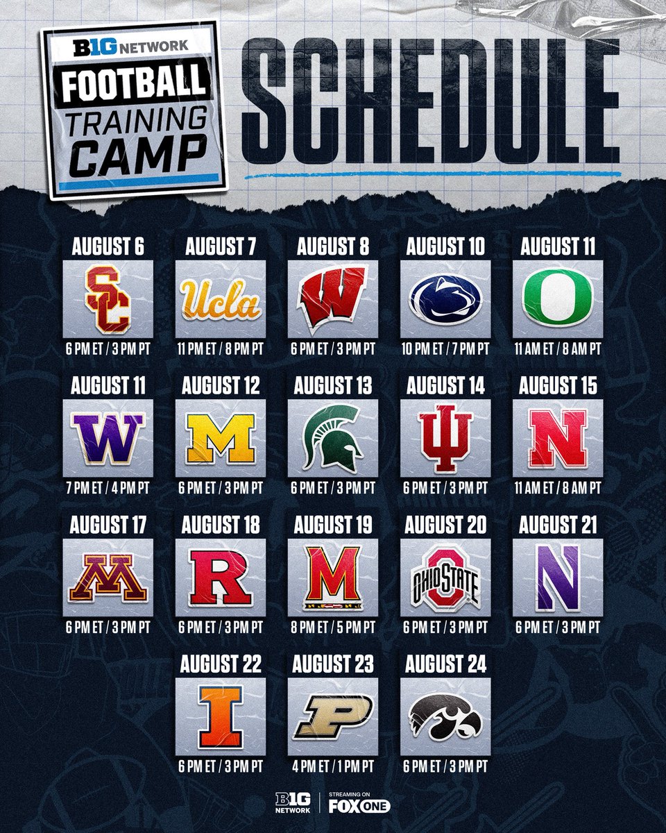 BigTenNetwork's tweet photo. Here’s when we’re airing your B1G team’s training camp show 🏈 https://t.co/AdnEqtyzy8