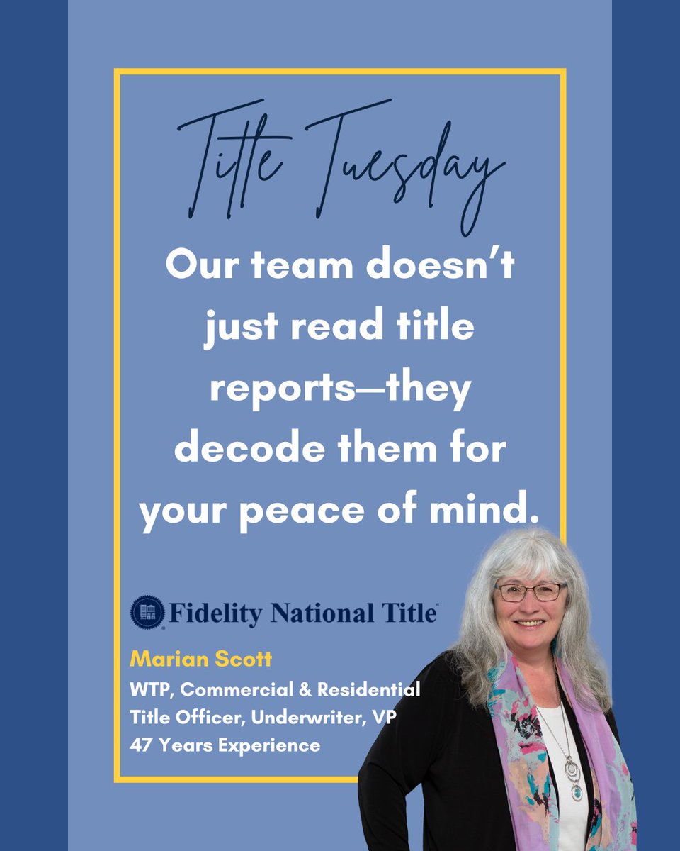 FidelityTitleWA's tweet photo. ๐ #TitleTuesday
With decades of experience on your side, you can count on Fidelity for smooth closings and reliable support every step of the way.
.
.
.
#FidelityNationalTitle #TitleandEscrow #FidelityFamily #FidelityWA #Fidelity #FraudPrevention #ExpertiseMatters #TitleExperts https://t.co/b0frrPe5sT