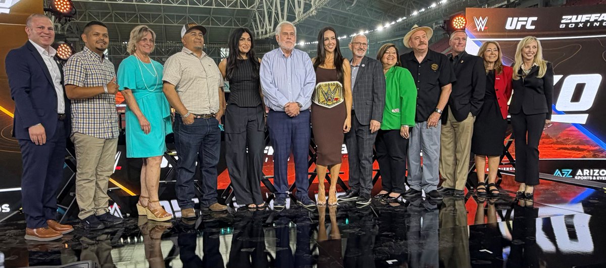 MayorWeiers's tweet photo. What an exciting morning in Glendale!

The @azsportalliance and @TKOGrp announced a major seven-event slate coming to Glendale over the next three years, featuring @ufc, @WWE, @PBR and @Zuffa_Boxing.

We’re excited to welcome these world-class athletes and fans to our great city! https://t.co/1C7SNtuQSl