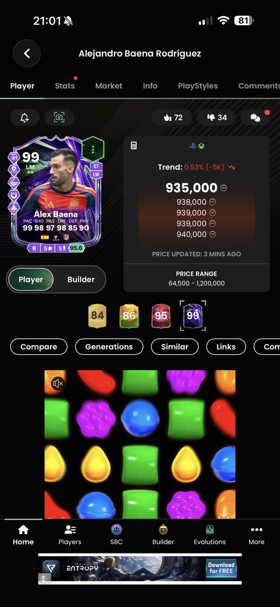 foxdenn77's tweet photo. @PirateJazzAJ @NothingBxtNets_ @FUT_Accountant I packed him tradeable 😂 he was 400k last week I’m tempted to sell too but I collect first owner cards so not sure I’ll get him back 🤣 https://t.co/sid4qshBkp
