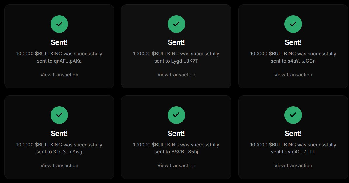 BullKingXSol's tweet photo. Each wallet can receive 100,000 $BULLKING🪂

Leave your $Sol address and repost ♻️

Like and repost the pinned tweet 📌

First 500 wallets ⬇️ #SolanaAirdrop https://t.co/3qF55kRcuy