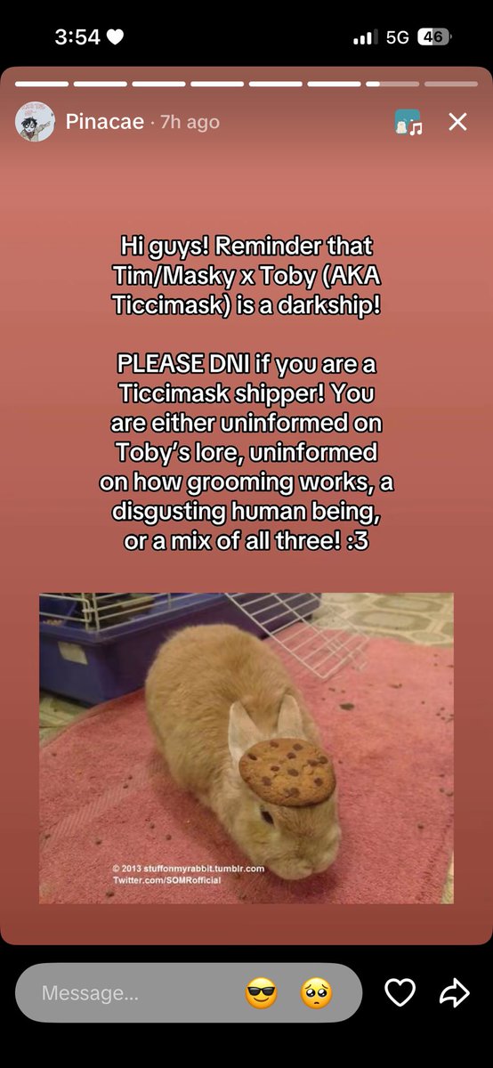 Mrfreekytanner's tweet photo. Do people forget that the most common version of Toby that’s used is his 19+ character sheet. Ticcimask is not a darkship because it’s two consenting adults (depending on the contents of the fanart) anything that depicts him as younger is obviously weird. https://t.co/FT62LKC5lk