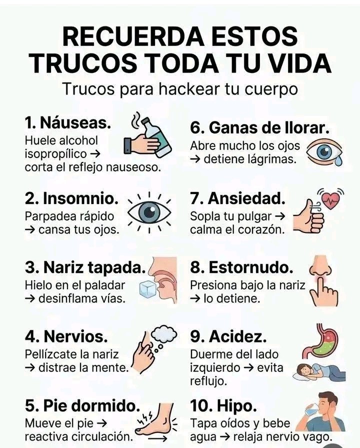 Ji_Predicciones's tweet photo. #Curiosidades Trucos paaa "hackear" tu cuerpo. https://t.co/i4PneL5n5U