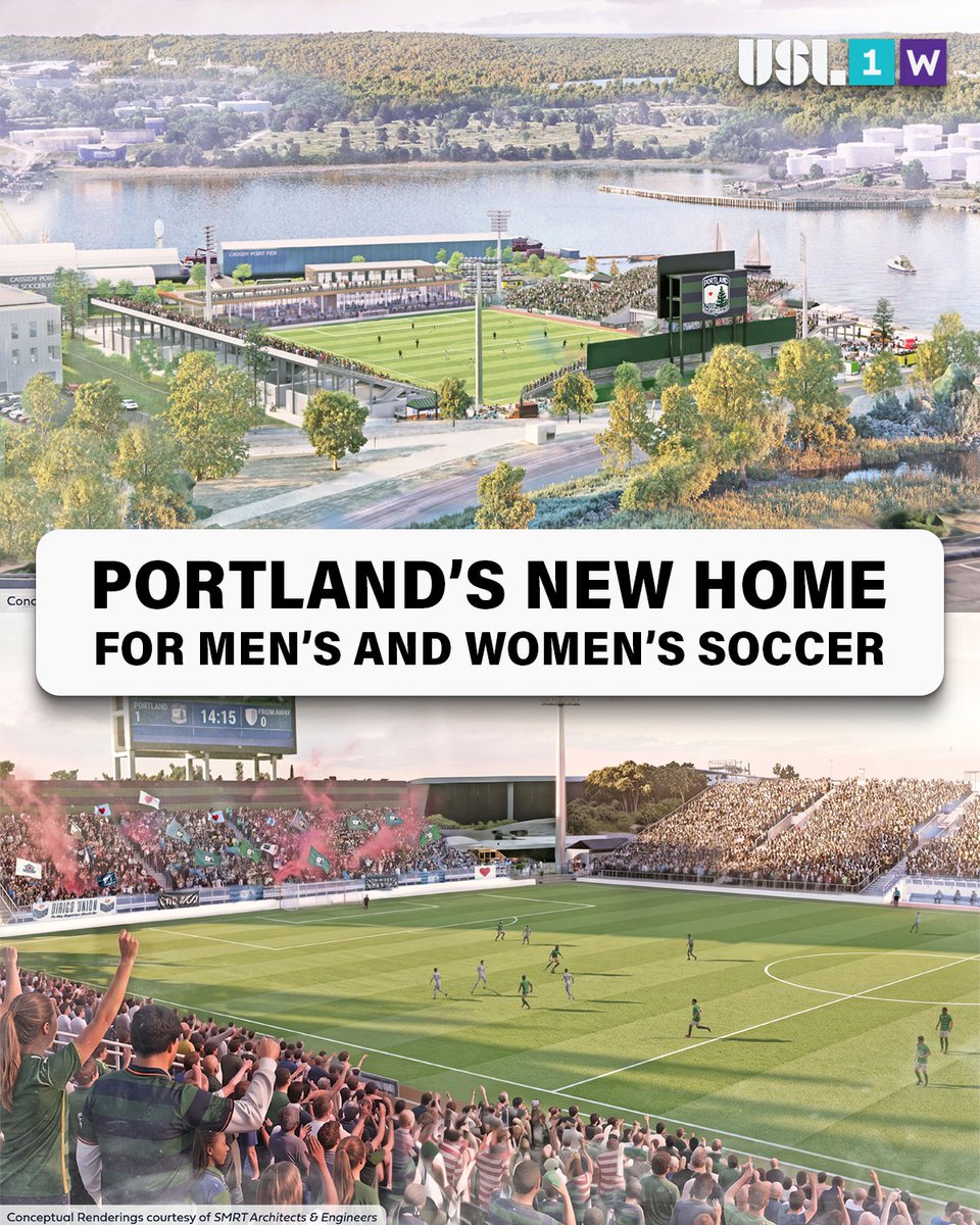 USLLeagueOne's tweet photo. Just the beginning in Maine 🌲

The proposed 9,000–11,000-seat stadium is in the early planning stages and would become the permanent home for the club's men's and women's USL teams!

➡️ https://t.co/VHi7Asodpj https://t.co/eM4JVwWKDW