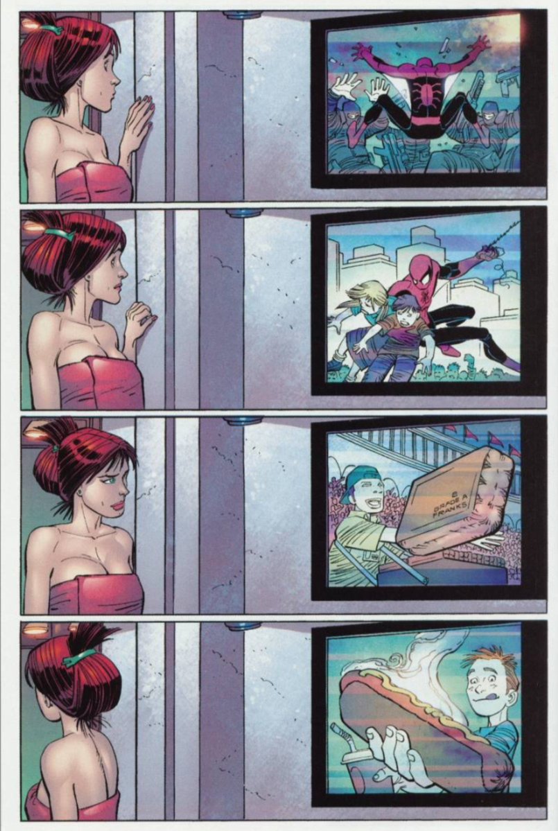 Maxbugado's tweet photo. A saudades estampada nas páginas, sem nenhum diálogo e mesmo assim é notório o quão incompletos ambos se sentem. Retirar a Mary jane da vida do Peter é provavelmente a pior decisão que envolve o personagem e sua mitologia. https://t.co/ak4LZuLXBs