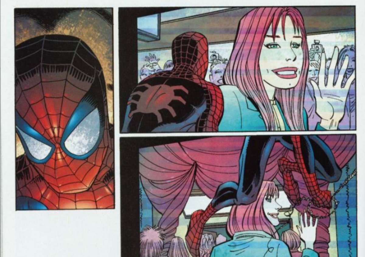 Maxbugado's tweet photo. A saudades estampada nas páginas, sem nenhum diálogo e mesmo assim é notório o quão incompletos ambos se sentem. Retirar a Mary jane da vida do Peter é provavelmente a pior decisão que envolve o personagem e sua mitologia. https://t.co/ak4LZuLXBs