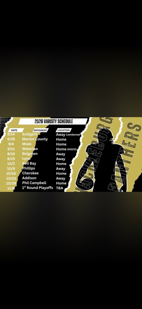 tkcheatham2420's tweet photo. Upcoming football schedule for the 2026 football season. Working hard in the offseason for a successful junior season. Gained 14lbs through the summer. @univofmobile @UncommittedStud @NichollsState @UNAFBRecruiting @PrepRedzoneAL @FaulknerFTBL @CACCWarhawksBsb @JagsFB_Recruits @UABRecruiting @UAB_FB @football