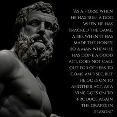 Klement_King's tweet photo. “As a horse when he has run, a dog when he has tracked the game, a bee when it has made the honey, so a man when he has done a good act, does not call out for others to come and see, but he goes on to another act, as a vine goes on to produce again the grapes in season.” ― Marcus Aurelius, Meditations.
