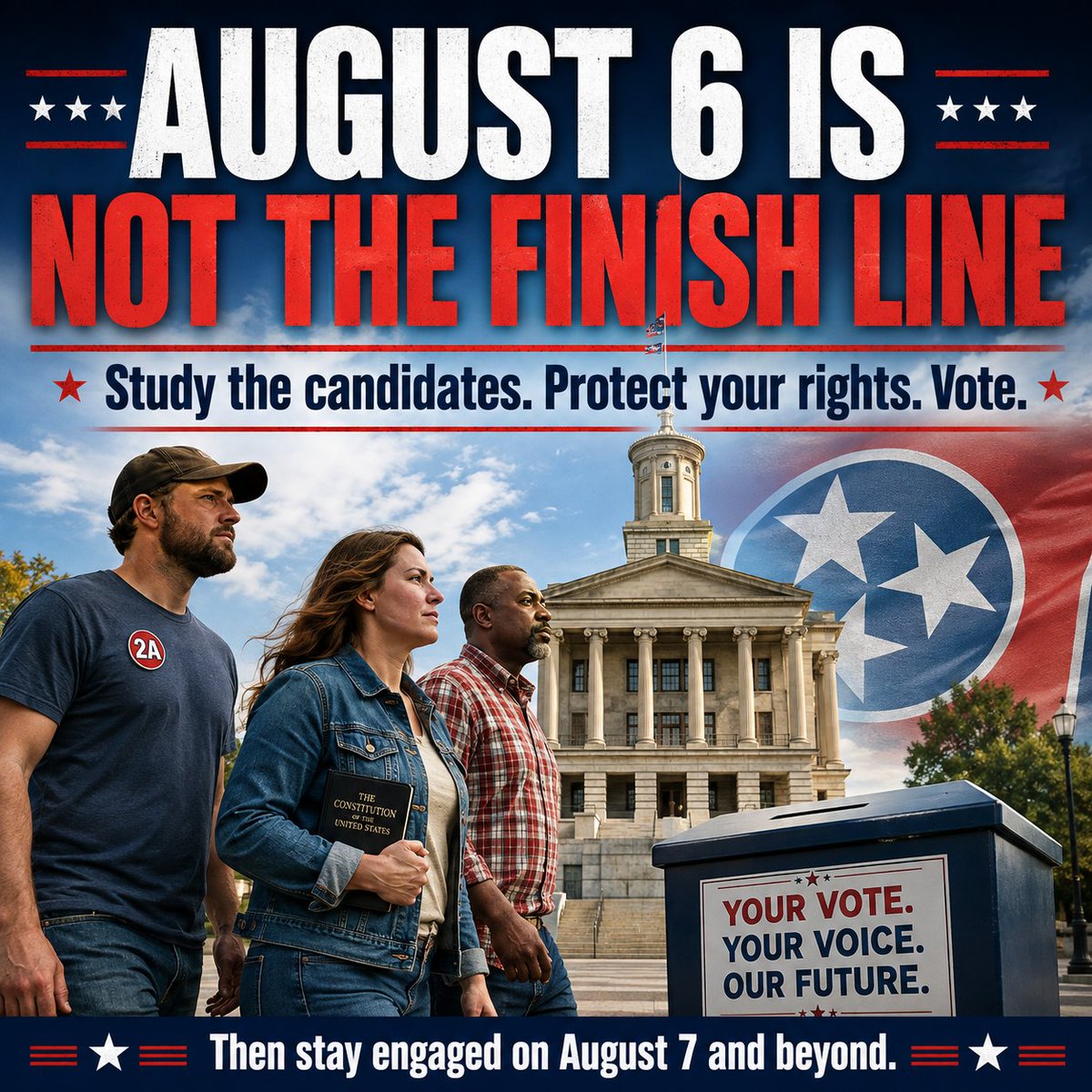 TennFirearms's tweet photo. August 6 is not the Finish Line in the fight to restore and protect your constitutional rights in Tennessee. 

https://t.co/61XBn7kBSX https://t.co/hdRQyZicof