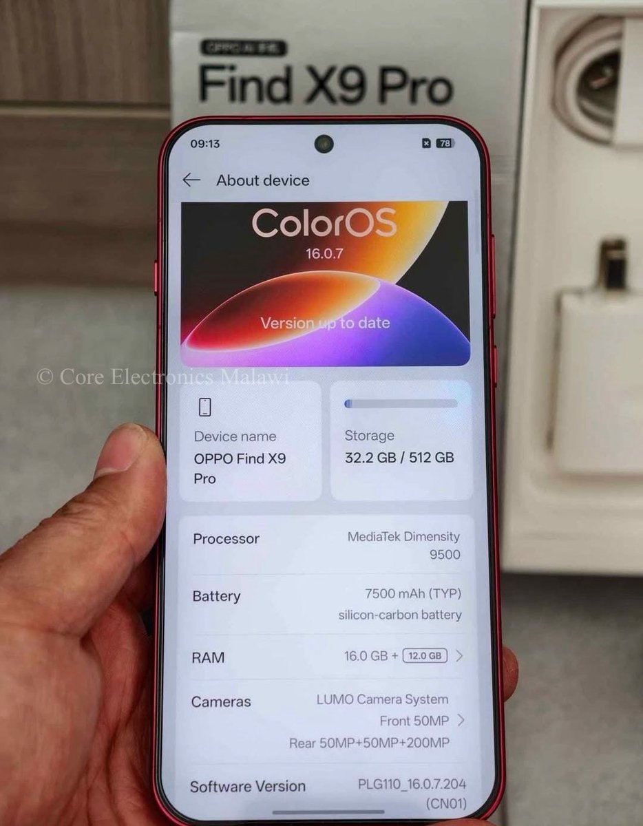 CoreMalawi's tweet photo. OPPO Find X9 Pro | 512GB NVME | 16GB +12GB RAM | 6.78” AMOLED, 120Hz Display | 200MP +50MP+50MP Triple Camera | 50MP Front Camera | 7500 mAh Battery | Wi-Fi 8 | USB Type-C | Nano-SIM + eSIM | Going at K5,500,000.00 | Contact: 0995 47 01 74
#coreelectronicsmalawi #FindX9Pro https://t.co/WVSEGH31bf