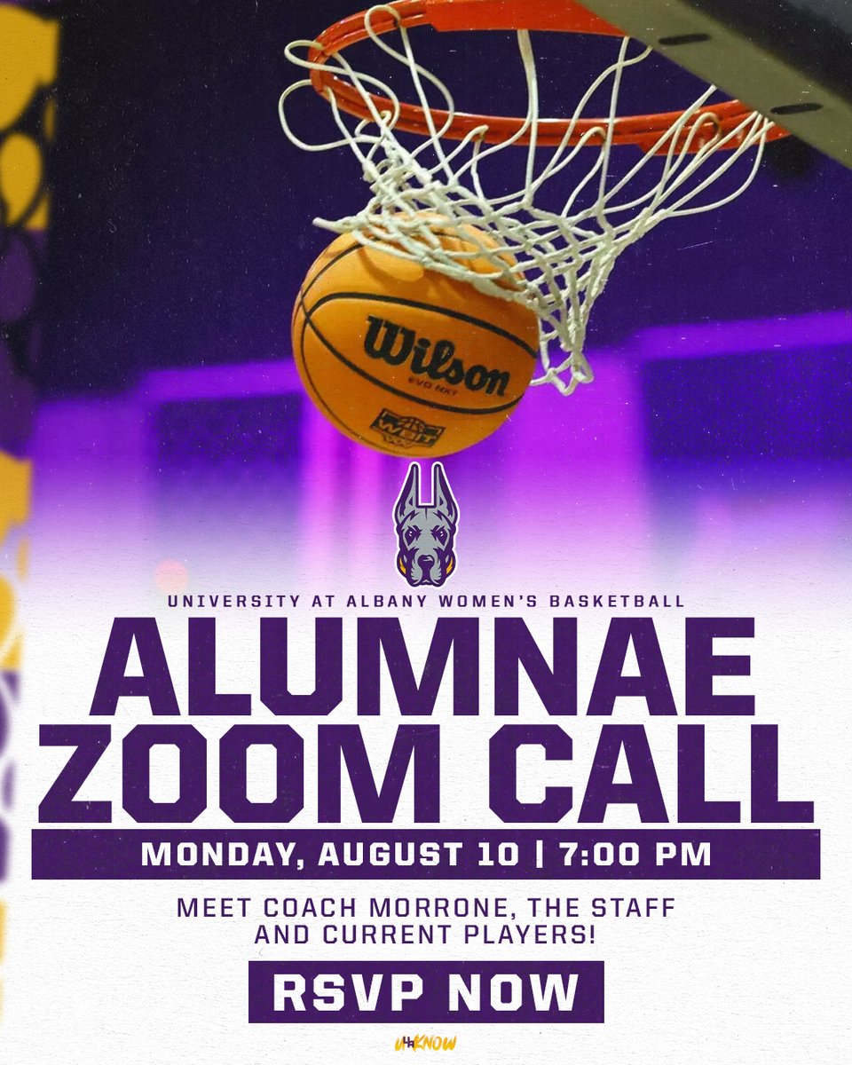 UAlbanyWBB's tweet photo. Calling all alumnae 📢

Hop on a Zoom with us to learn more about the Morrone era and her current team!

We want to connect with each and every one of you!

**You must be a UAlbany WBB alumnae to participate in this Zoom.

RSVP by Friday, 8/7 ➡️ https://t.co/za4YjxSGap

#UAUKNOW https://t.co/oIdeFGQJN2