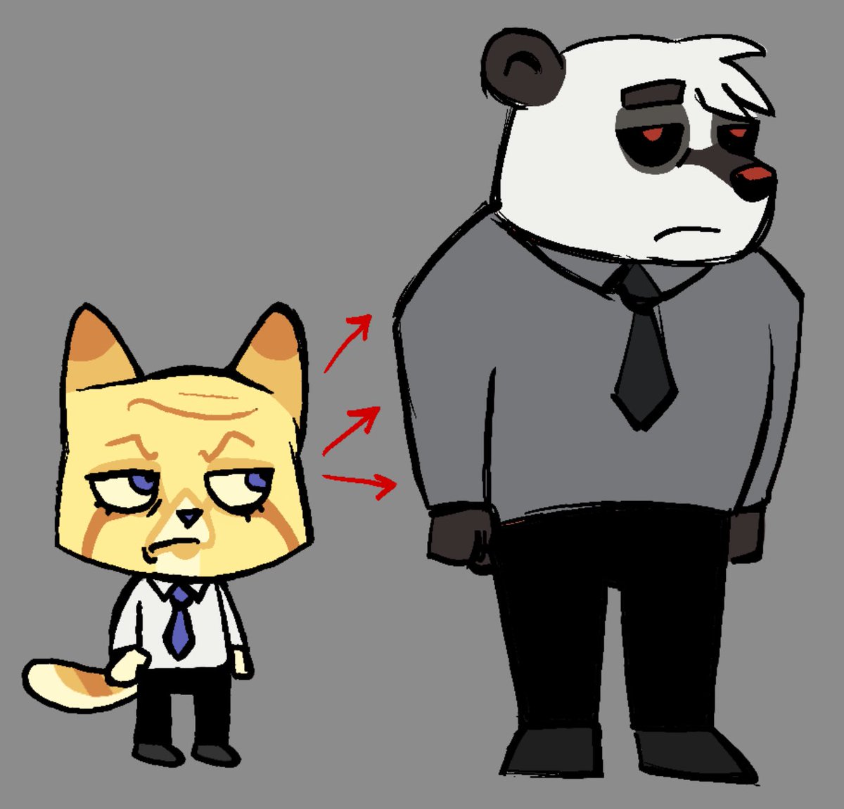 alteredspam's tweet photo. aggretsuko basic workplace yaoi bc I didnt wanna fit their outfits onto tiny animal babies #risopro https://t.co/bWdObqtzyU