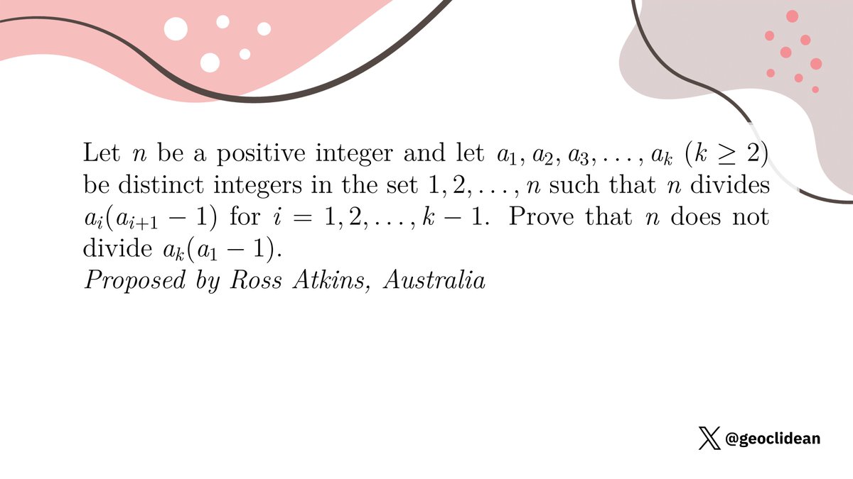 geoclidean's tweet photo. IMO 2009, Problem 1
#Induction #ModularArithmetic #NumberTheory #IMO2009 #IMOShortlist #IMO https://t.co/J4HRjnbOXC