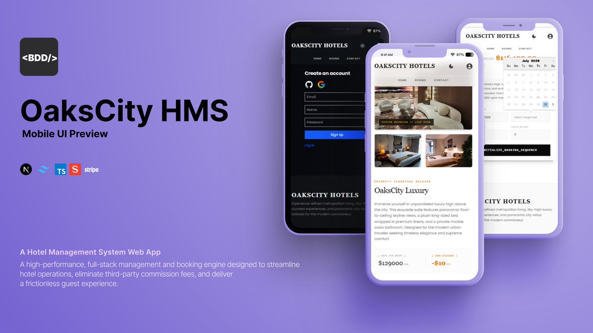 BIGDANDEVdt's tweet photo. Hoteliers are losing thousands to 3rd-party booking platform commissions every month. 

Here’s OaksCity HMS—a full-stack hotel management system &amp; direct booking engine built to streamline hotel operations and eliminate middleman fees.

#WebDev #Nextjs https://t.co/ciOSvUuJBi