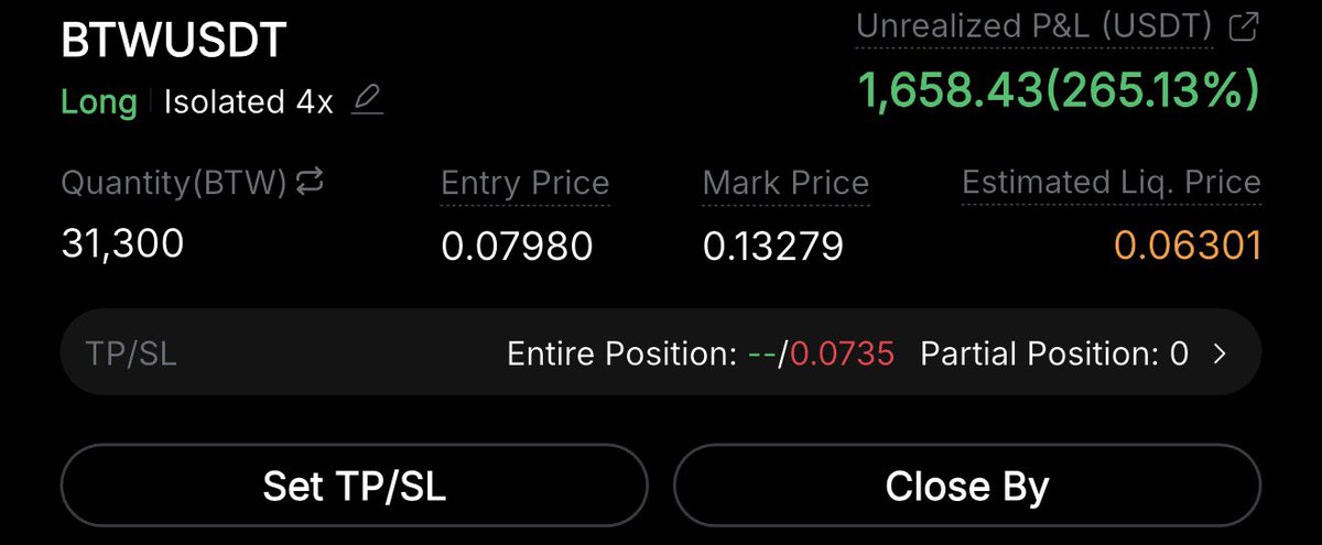 ProfProfitBTC's tweet photo. $BTW LONG Update 🔥

I longed BTW day ago at $0.080 with 3X Leverage&amp; shared the setup with Private Investors. 

NAILED the bottom &amp; it’s printing big. 

NOTE: Join TG for more details, Link in Bio. 

#BTW $BANK $UAI $UB $HOME $CYS $BTW $BLESS $GIGGLE $XRP $DOGE https://t.co/SEzTE1ICs2