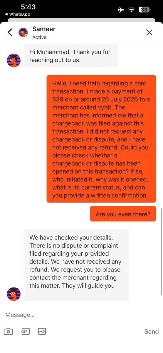 Haidermumtaz0's tweet photo. @thefundedroom Part /2
This is my conversation with my bank, its a proof i didn’t initiate any kind of refund or received any amount. https://t.co/5d1wKR6I9W