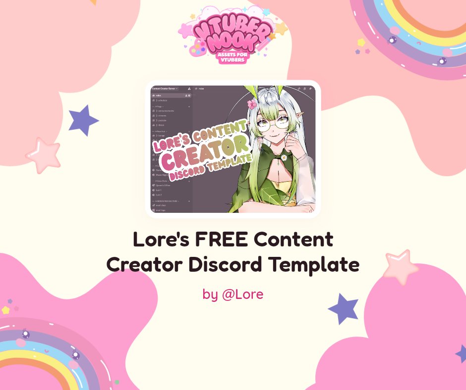 vtubernook's tweet photo. Free VTuber Asset of the Day

🎨 **Lore's FREE Content Creator Discord Template**
👤 Created by @Lore__VT 

Looking for free VTuber resources? We've got you covered 💜
[View this asset on https://t.co/3HroiFzyNY](https://t.co/tcXFon67MO) https://t.co/72ourAmADh
