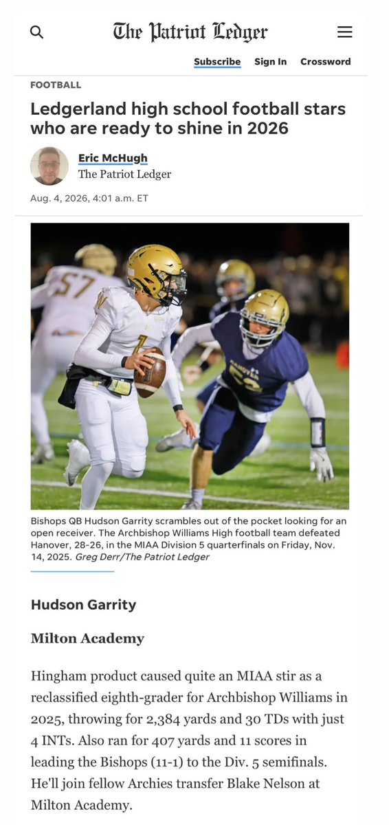 HudsonGarrity's tweet photo. HG1 | #MoreWork2Do 🙏✝️
@sports_ledger @MA_Fball @M2_QBacademy @Coach_Cadet https://t.co/n4WV9J2FMa