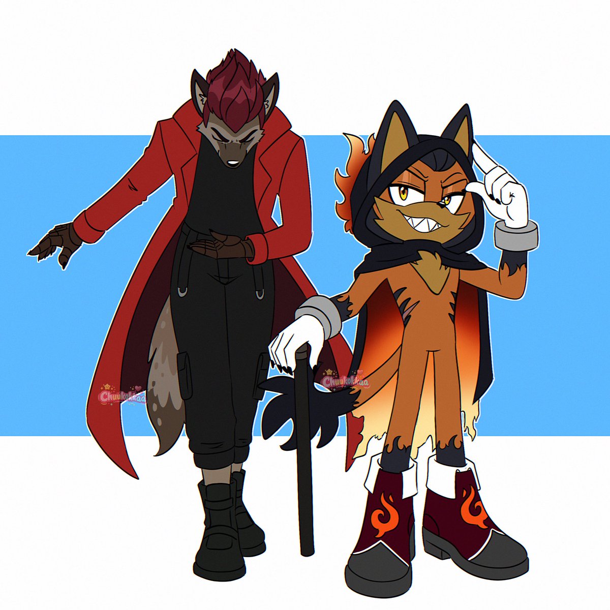RykarFrom2024's tweet photo. Arts done by @KOYAKISNOW and @Chuukokkaa 

First one featuring Joineth and Kamui

Second one featuring Kamui and Scorch

Scorch belongs to @KartoffelNaddl https://t.co/IJQXfnbEni