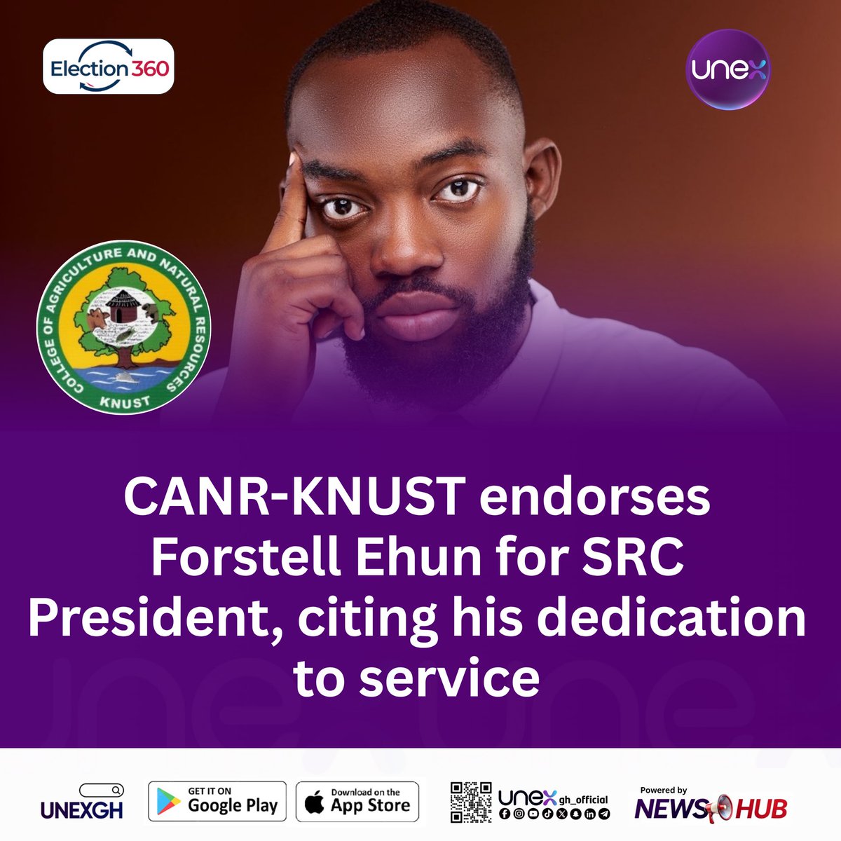 unexgh_official's tweet photo. The College of Agriculture and Natural Resources (CANR), KNUST steps in with a major endorsement for Forstell Ehun as the SRC race heats up.
#ELECTION360 #KNUST #UNEXGH https://t.co/B5YBTE1gj6