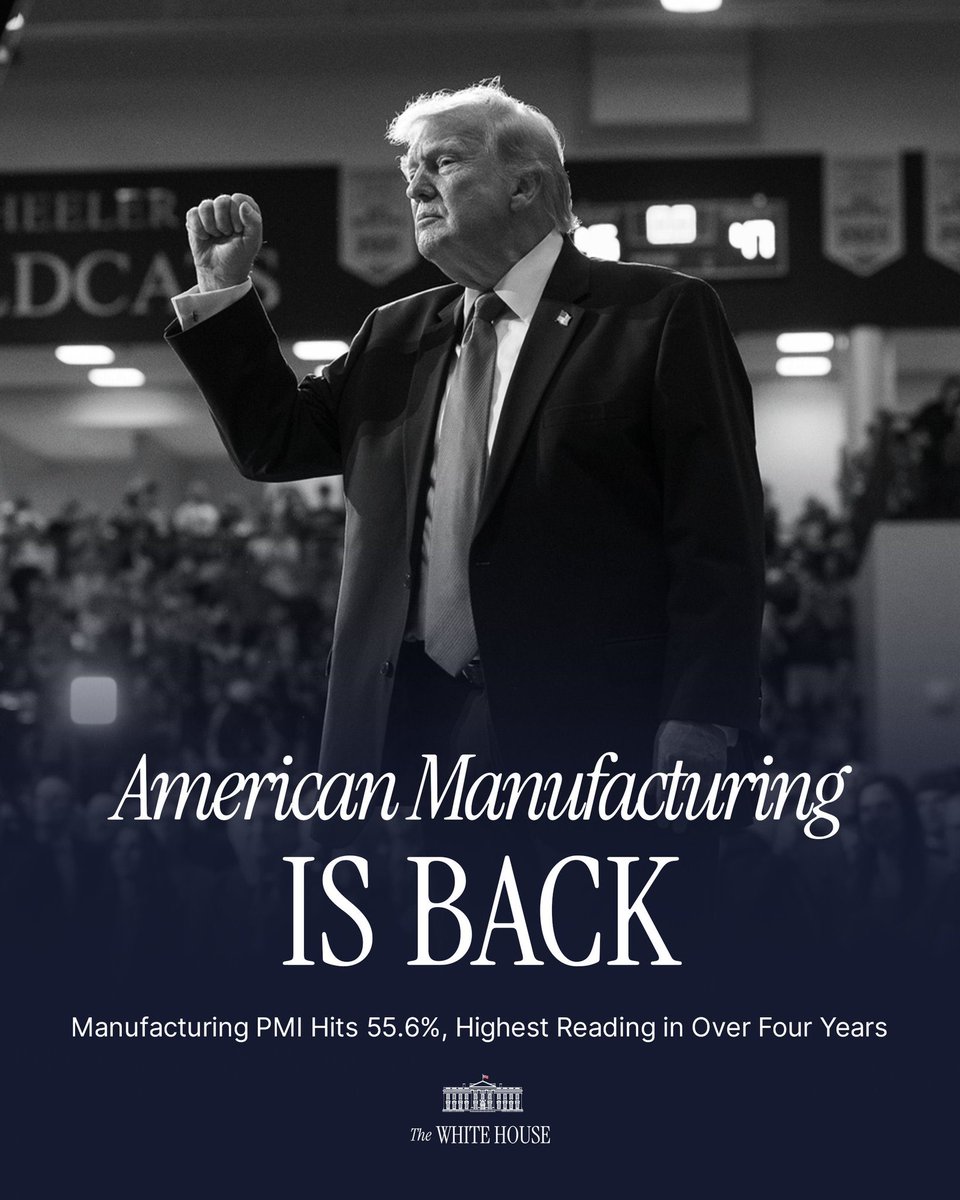 TrumpGesar35213's tweet photo. More American jobs. More American production.

American manufacturing is BACK under President Trump, and the numbers are backing it up. 📈🇺🇸 https://t.co/mckZ51KEKV