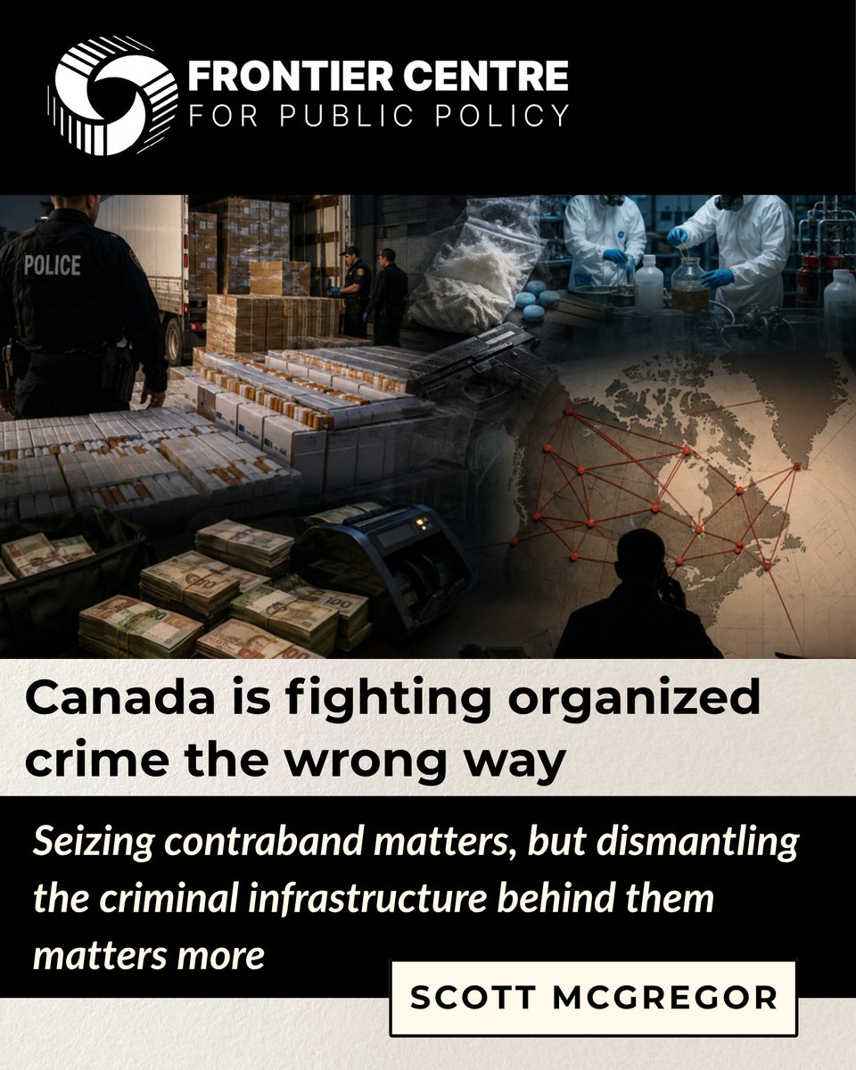 FrontierCentre's tweet photo. "Organized crime does not organize itself according to government reporting lines." 

A record Edmonton tobacco seizure exposes the organized-crime supply chain behind illicit cigarettes. Because the same networks move fentanyl, Scott McGregor argues Canada should investigate every major seizure financially targeting the operators, not merely counting cartons and calculating lost taxes. 

Read more at our website: https://t.co/oxF0ibU22A 

@5eyesScott  #CDNpoli #Canada #CDNsecurity #Edmonton #Alberta #CBSA