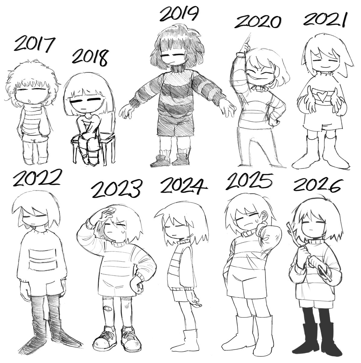 chronocrump's tweet photo. evolution of my frisk designs over the years https://t.co/Je8Ll4eaGT