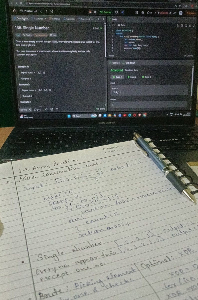codingwithV's tweet photo. 19/180 🚀

✅Started 2D array
•Completed Spiral matrix and it's code.
✅Practiced arrays question
•Missing number
Solved 2 leetcode questions on array
•Max consecutive ones
•Single number

#Buildinpublic #CPP #DSA #Codingjourney #PlacementPrep https://t.co/bQBOZd0Zzn
