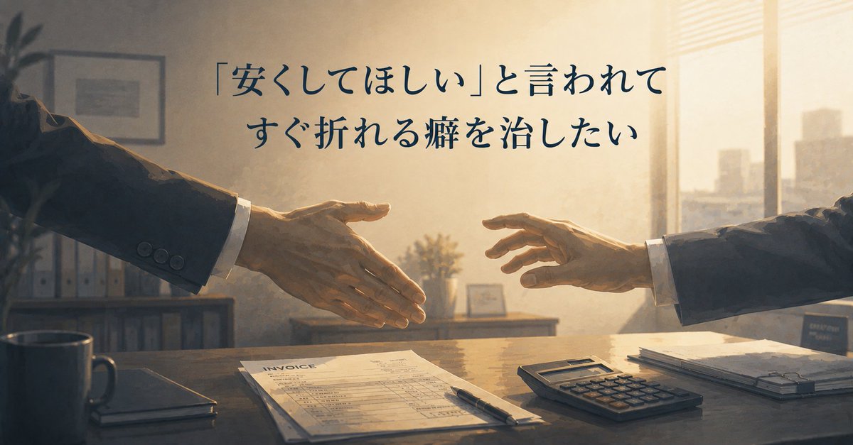 noy0718's tweet photo. 見積もりで「もう少し安くならない?」と言われると、今でも反射的に「検討します」と引いてしまう。提供している価値と対価は対等なはずなのに、なぜかへりくだる癖が先に出る。今日はその話です。https://t.co/9ydhJlZk8k https://t.co/yDjcfdSZUg