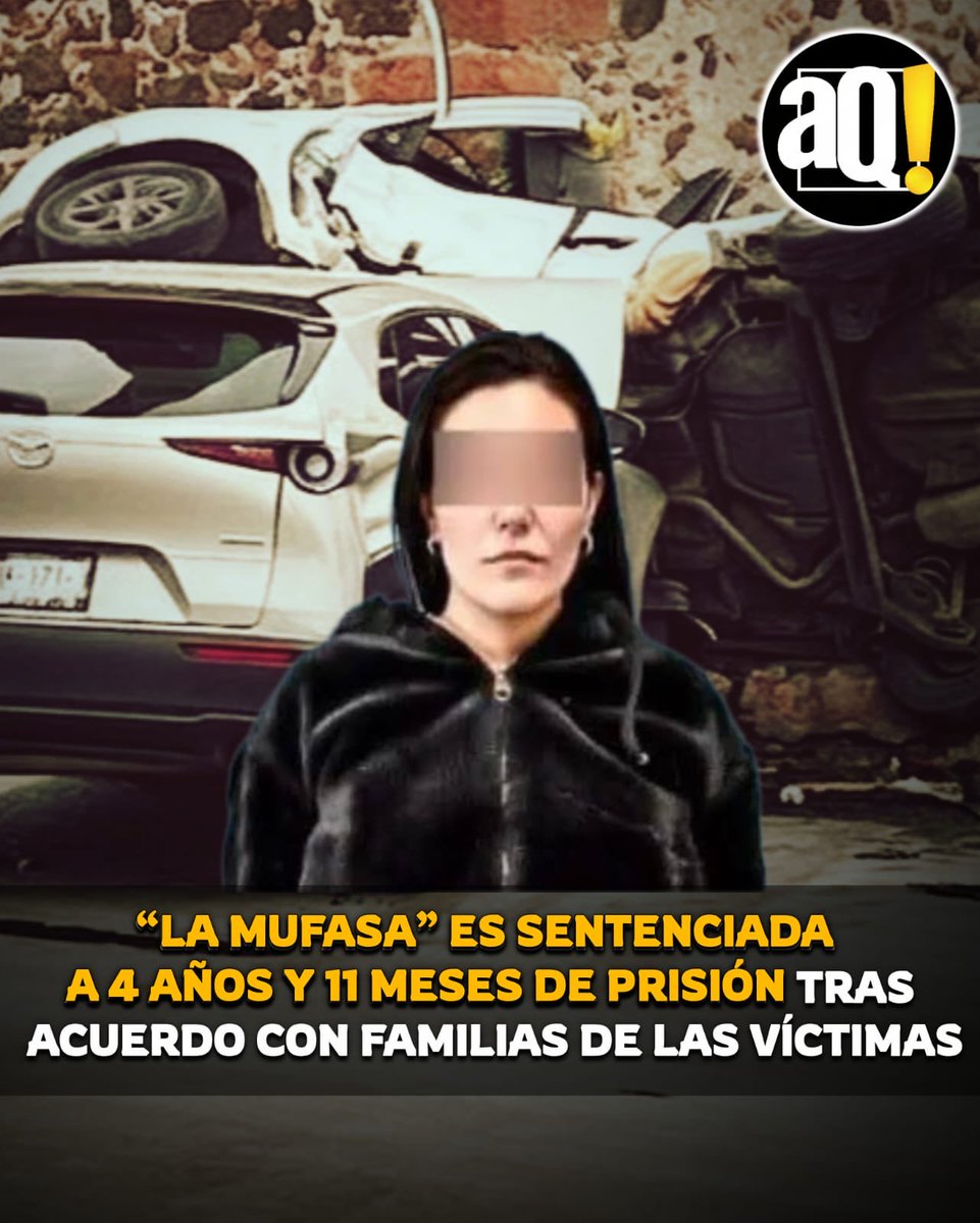 AlertaQro's tweet photo. 🚙💥Por accidente en #LosArcos; "La Mufasa" recibe sentencia de 4 años y 11 meses ⛓️
🚨La imputada aceptó su responsabilidad por homicidio culposo y el caso se resolvió tras acuerdos reparatorios con las familias de las víctimas. 👇
https://t.co/wXP5cEadya https://t.co/EwONNuft9F