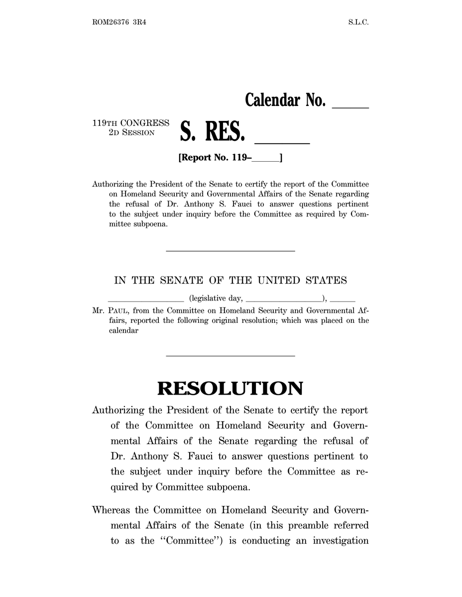 SenRandPaul's tweet photo. 🚨DROPPED: My contempt resolution for Anthony Fauci https://t.co/JKiYEbwgtX