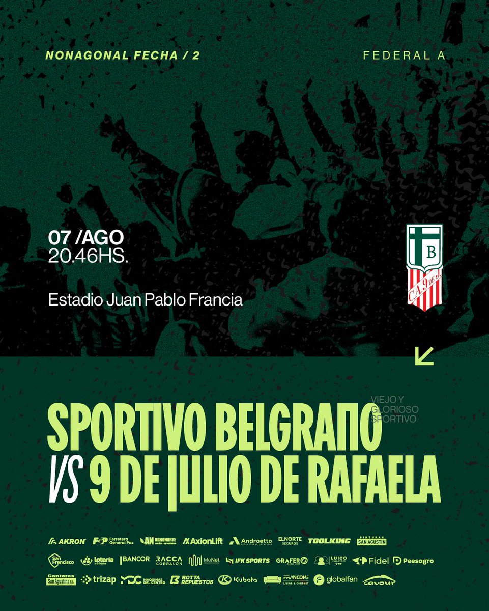 ClubSpBelgrano's tweet photo. FÚTBOL PROFESIONAL • Este viernes a las 20:46 hs. recibiremos a 9 de Julio (R) por la 2da Fecha del Nonagonal.

#JugamosTodos
#ElAlmaPorLosColores https://t.co/gsnr4znRBz