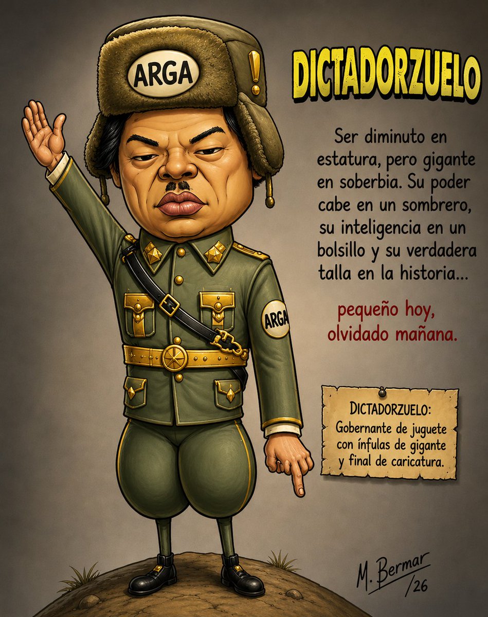 alcorquid's tweet photo. Les presento el nuevo personaje, El Dictadorzuelo, basado en una ilustración realizada por un alumno de grado once.

[Ilustración a mano, en el primer comentario. La descripción la puso la IA] https://t.co/svfCf07nW9
