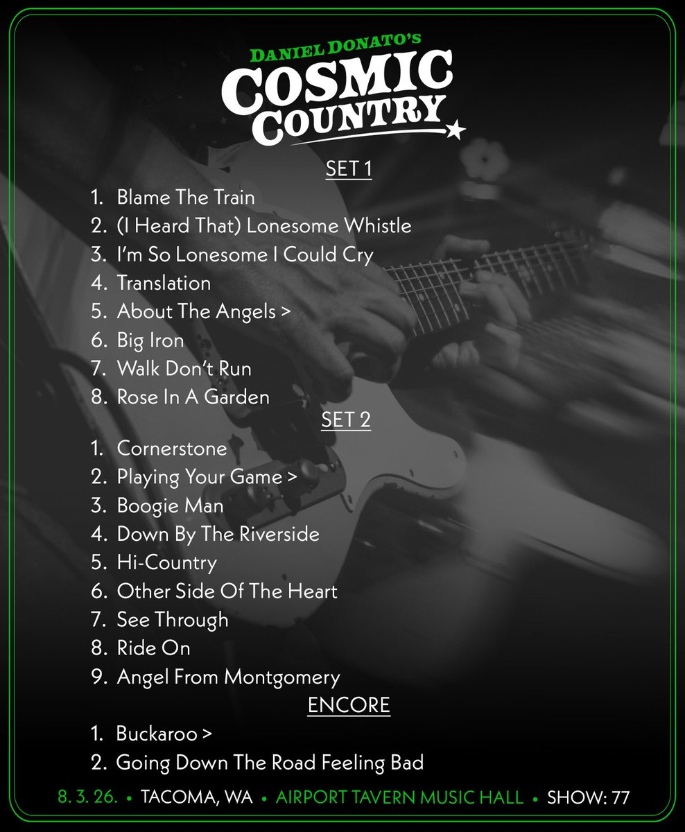 danieljdonato's tweet photo. 8/3/2026 Tacoma, WA 

🥕 Head to https://t.co/jE59UT0nOn to stream the show, for Setlist Saloon and all tour happenings…

✨ Pre-Order for the vinyl of our first live and album and tickets to The Ryman on 8/28 and 8/29 are on https://t.co/f3IBW1rBqN! 

#cosmiccountry https://t.co/awvTdAdu9y