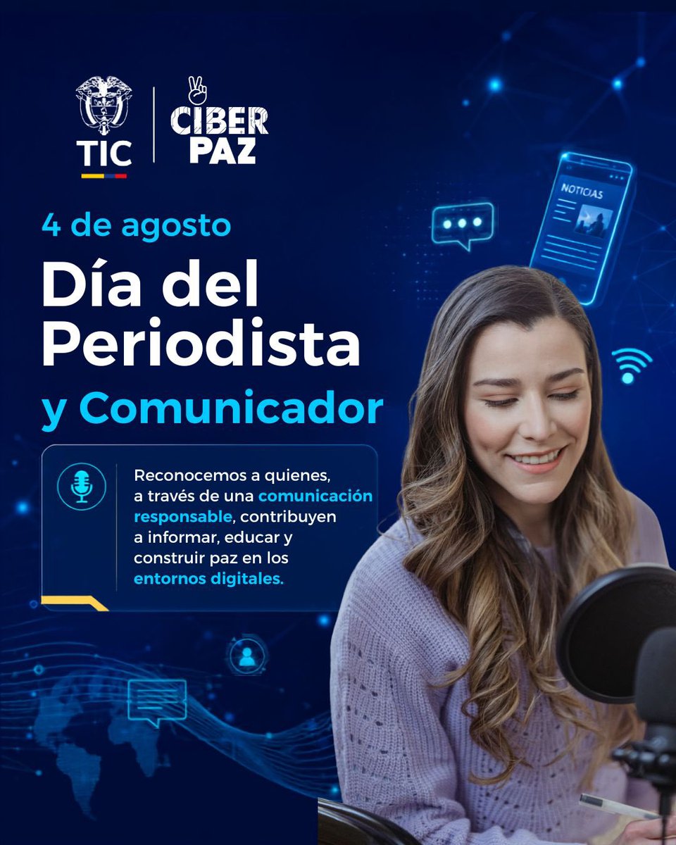 ConTICSeguro's tweet photo. Hoy celebramos a quienes convierten los hechos en historias, investigan con rigor, preguntan sin miedo y trabajan  para mantener informada a la sociedad.

Ser periodista es escuchar, verificar, narrar y darle voz a quienes muchas veces no la tienen.

¡Feliz Día del Periodista! https://t.co/dZsgCxQbqR