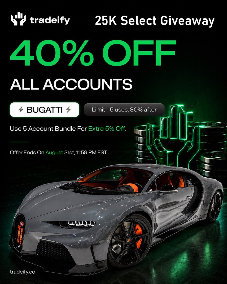 UncleBugatti's tweet photo. 😍Giveaway Alert @Tradeify 😍
1x25K Select

Rules:
1. Follow Me
2. Like &amp; Retweet
3. Comment if you gotten a payout with Tradeify

Winner pick 8/9

45% OFF 5 Pack Bundle
Use Code BUGATTI
https://t.co/LfIwi0CWhH https://t.co/VXI8oJLQu9