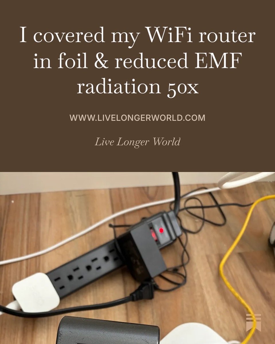 aasthajs's tweet photo. I covered my WiFi router in foil and reduced EMF radiation 50x!

WiFi signal works just fine. 

Woops, guess I’m the the tin foil hat person now!

It really isn’t that crazy when you look deeper. 

More on it + 16 practical free tips to reduce EMF from your phone, see comment: https://t.co/oS74CcFMva