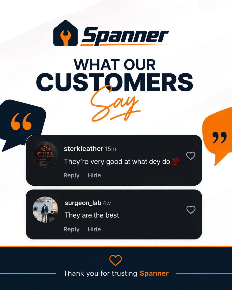 _Spanner__'s tweet photo. Excellence speaks through those we serve. At @spanner, we go beyond repairs, delivering reliability, precision, and peace of mind when it matters most.

Choose certainty.
📞 08106318569
🌐 https://t.co/FxjizinGsB 
#mobilemechanic 
#BBNaija https://t.co/8IPg6DldbB