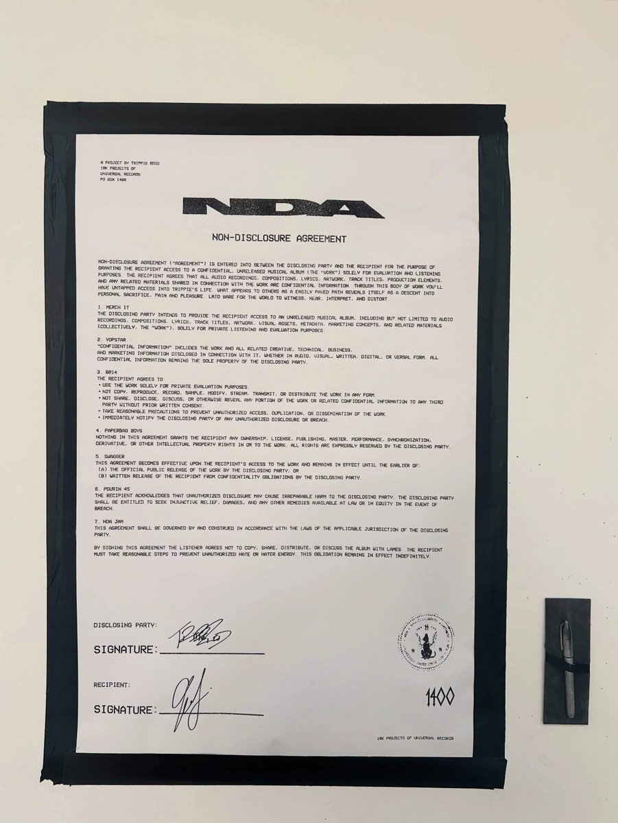 lildrayz's tweet photo. Trippie Redd "NDA" Scrap Tracklist 📃👀

1. MERCH IT
2. YOPSTAR
3. 0014 (feat. Playboi Carti)
4. PAPERBAG BOYS (feat. Young Thug)
5. SWAGGER
6. POURIN 4S (feat. Loe Shimmy)
7. NDA JAM 

#trippieredd #NDA #album https://t.co/7qQYpS8zSV
