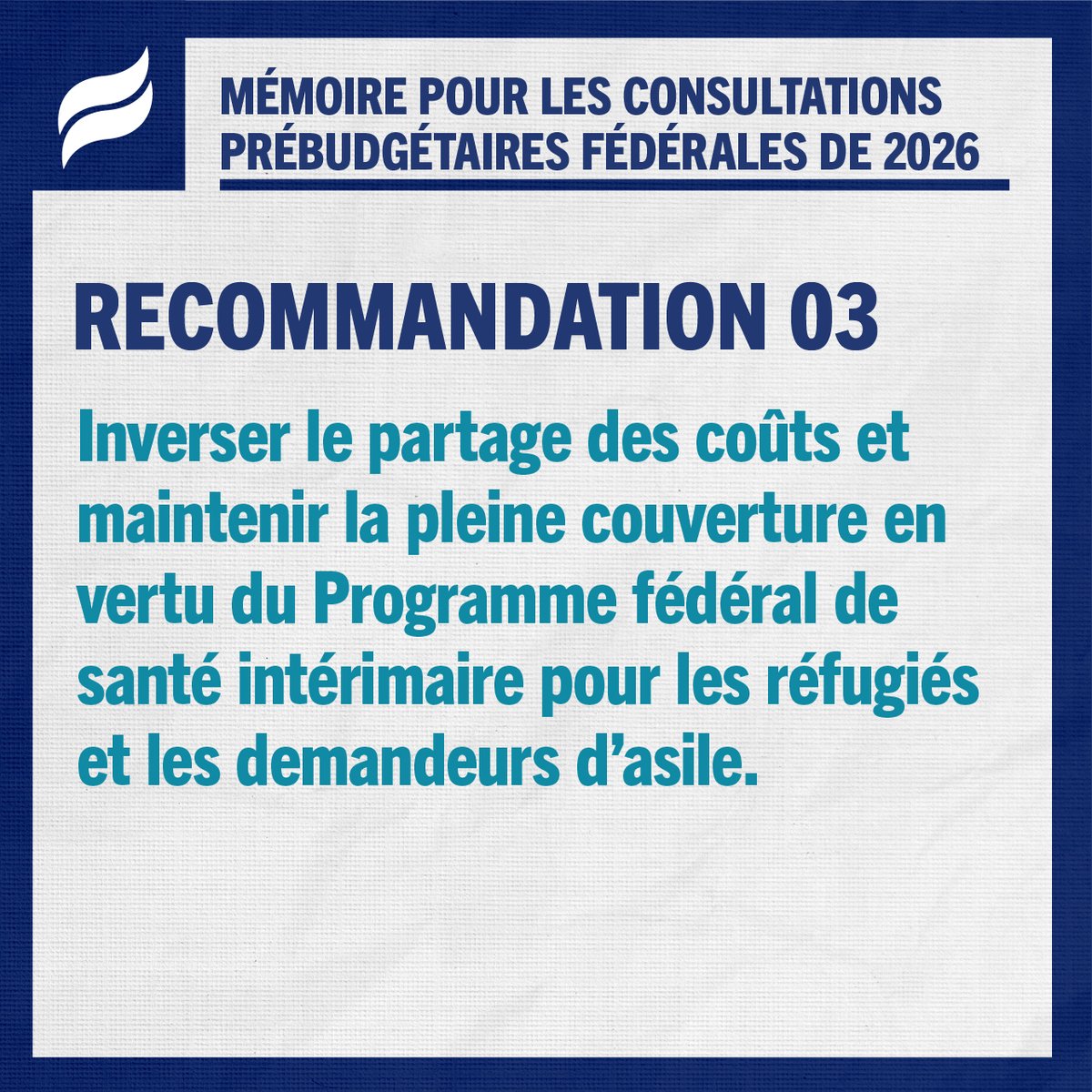 canadanurses's tweet photo. Timely access to health care is essential for healthier communities and a stronger health system.

We are calling on the federal government to reverse planned cost-sharing changes and maintain full coverage under the Interim Federal Health Program for refugees and asylum seekers.

Supporting early access to essential care can improve health outcomes, reduce pressure on emergency departments, and contribute to more sustainable health systems across Canada.

Learn more in our pre-budget submission: https://t.co/cYr8SrQtcX
—
Un accès rapide aux soins de santé est essentiel pour des communautés en meilleure santé et un système de santé plus solide.

Nous demandons au gouvernement fédéral d’inverser les changements prévus liés au partage des coûts et de maintenir une couverture complète dans le cadre du Programme fédéral de santé intérimaire pour les réfugiés et les demandeurs d’asile.

Favoriser un accès précoce aux soins essentiels peut améliorer les résultats de santé, réduire la pression sur les services d’urgence et contribuer à des systèmes de santé plus durables partout au Canada.

En savoir plus dans notre mémoire prébudgétaire : https://t.co/OO3eMpY8B7

#CNA2026 #HealthPolicy #CdnPoli #NursingLeadership #AIIC2026 #PolitiquesDeSanté #PolCan #LeadershipInfirmier