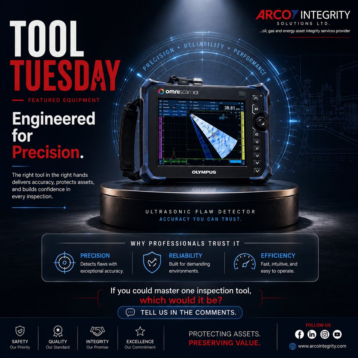 Arco_Integrity's tweet photo. TOOL TUESDAY
Behind every accurate inspection is a tool designed for precision and a professional trained to use it.

Great tools don’t replace skill they amplify it.

Question of the week:
If you had the chance to master any NDT inspection tool, which one would you choose &amp; why? https://t.co/MWQ7nHoWAc