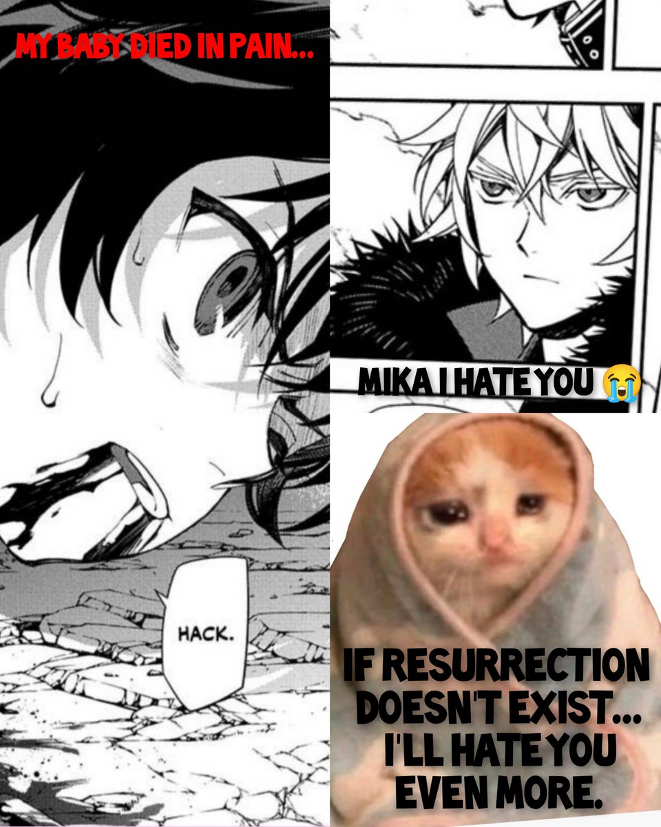 Pyro_GachiaFan's tweet photo. !!!!! SPOILER CHAP 158 ONS !!!!!

I hope for your sake that resurrection exists, Mika...

It hurt me so much to see Yoichi die like that... He just wanted to see everyone happy...

#ONS #SOTE https://t.co/8mV0rgvy3C