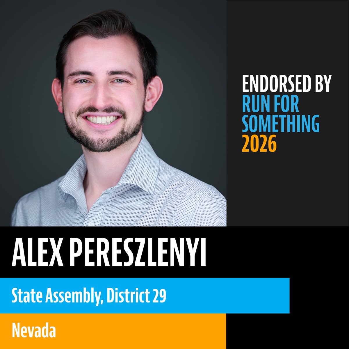 runforsomething's tweet photo. @ayshbot @richiejfloyd @Samson4Georgia @JoeyforMichigan @Ealy4MOHouse We’re proud to endorse @AlexPereszlenyi for Nevada State Assembly, District 29! Alex is a data analyst and lifelong district resident fighting for affordable living, strong schools, and accessible health care. https://t.co/4iYl9GrbLX