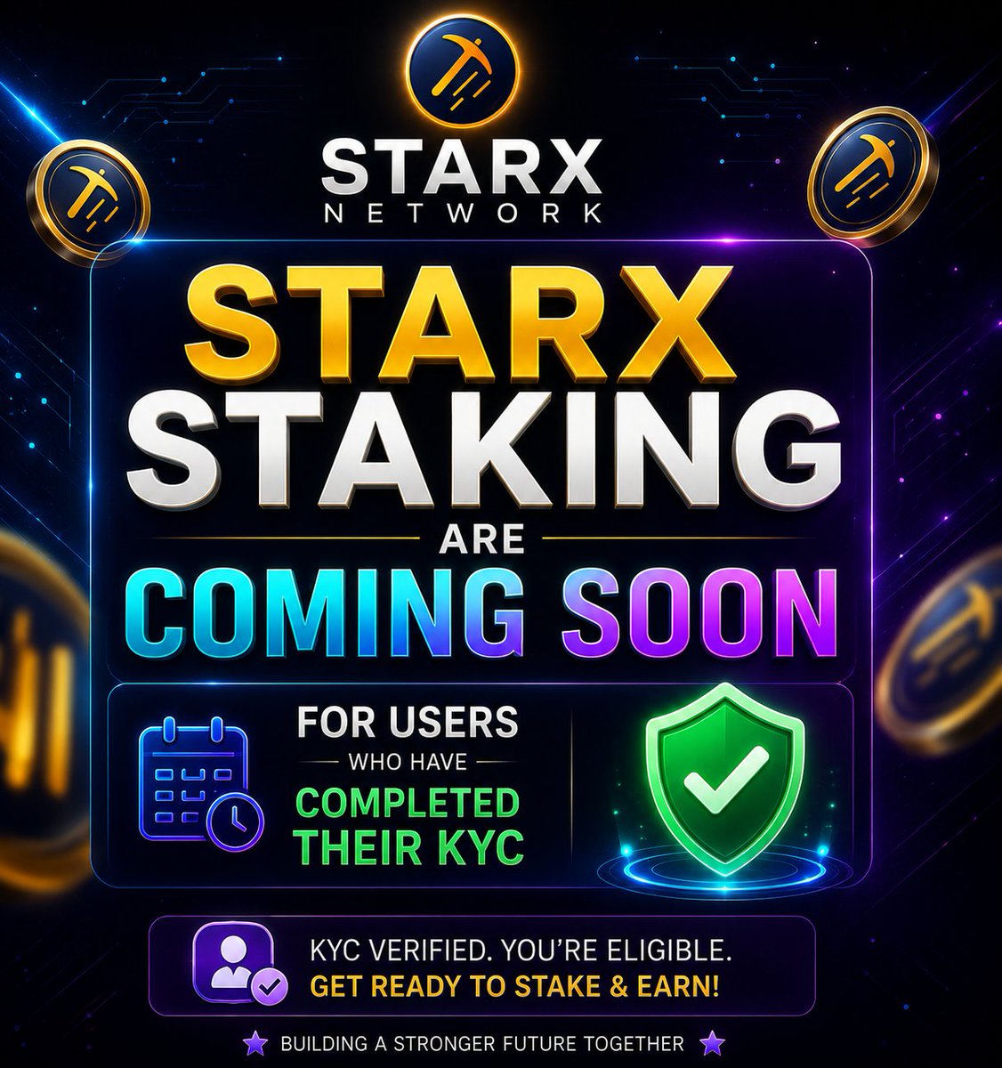 Itxzain189911's tweet photo. 🚀STARX Staking is Coming Soon!

Good news for our community!💜

✅Staking will be available for users who have successfully completed KYC.

Stay verified and get ready to stake your $STRX.

Follow @StarXCoreTeam for official announcements only.

#STARX #STRX #Staking #KYC #Web3 https://t.co/G28IT9Lodc